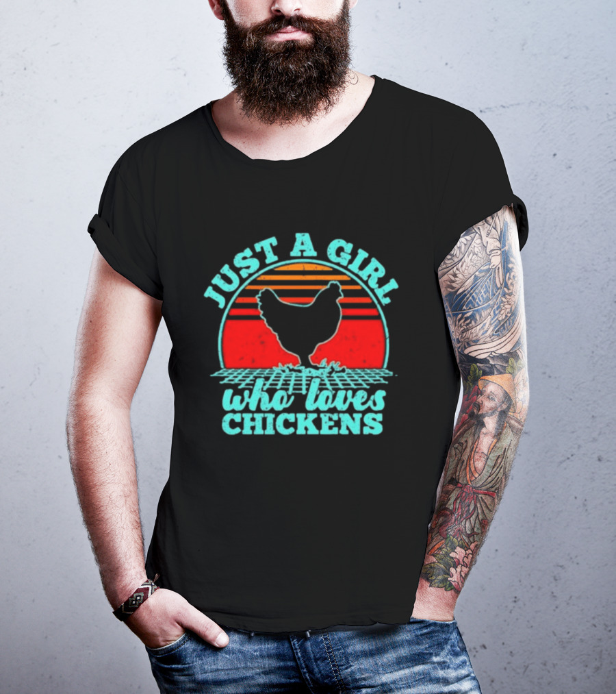 Just A Girl Who Loves Chickens Retro Sunset T-Shirt