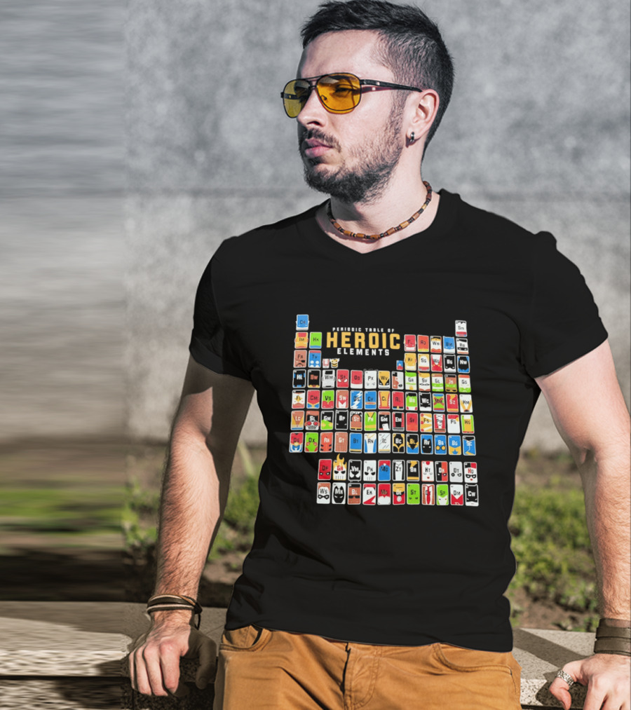 Periodic Table Of Heroic Elements Superhero Chart T-Shirt