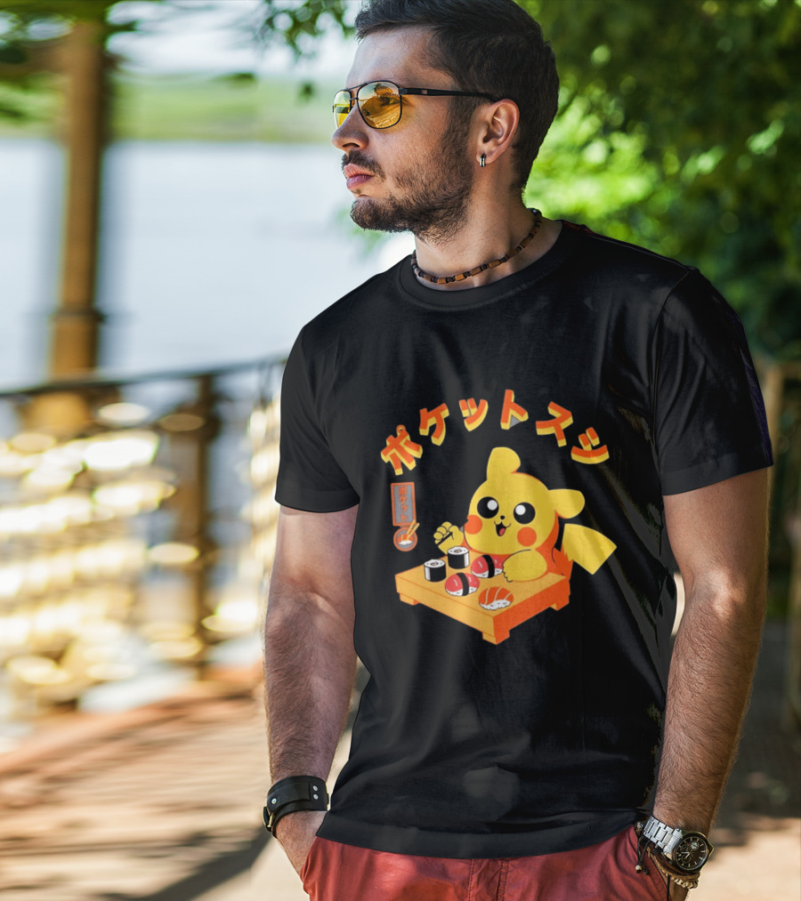 Pikachu Eating Sushi Pokemon Japanese Anime T-Shirt
