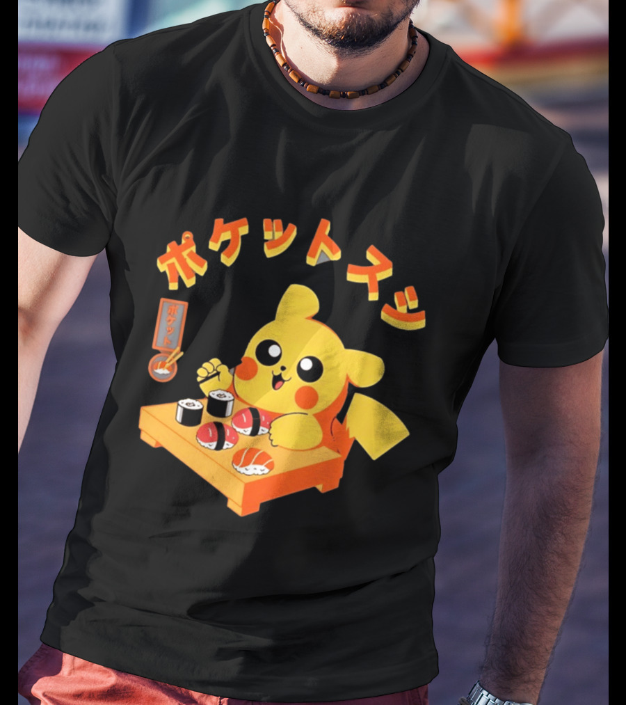 Pikachu Eating Sushi Pokemon Japanese Anime T-Shirt