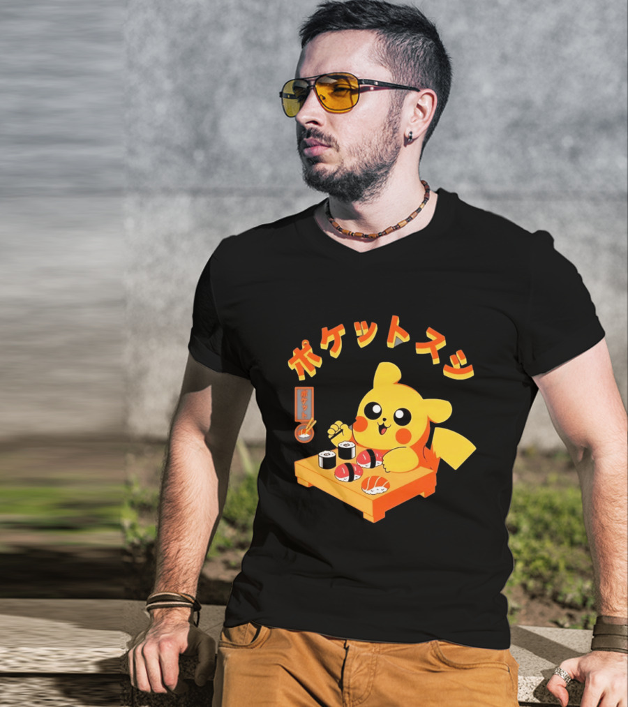 Pikachu Eating Sushi Pokemon Japanese Anime T-Shirt