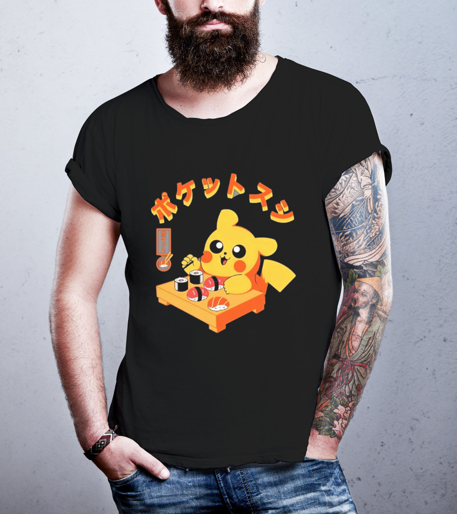 Pikachu Eating Sushi Pokemon Japanese Anime T-Shirt