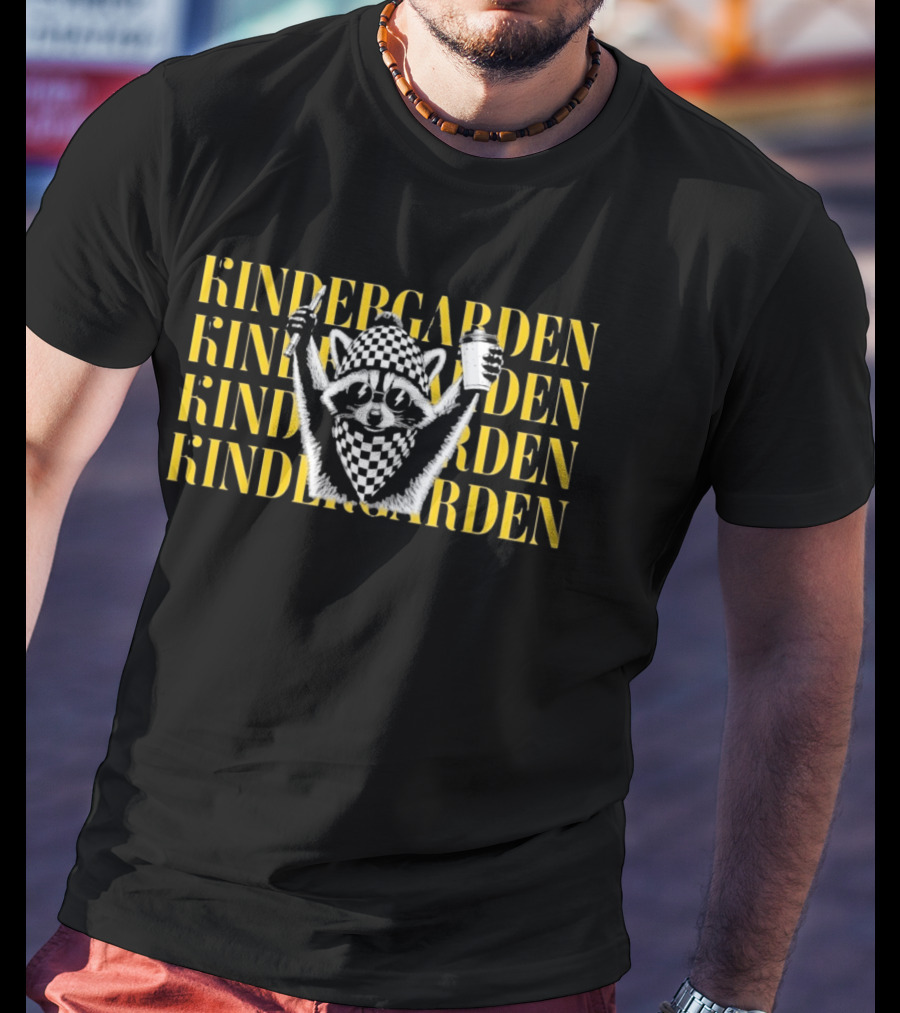 Kindergarden Raccoon With Coffee And Pencil T-Shirt