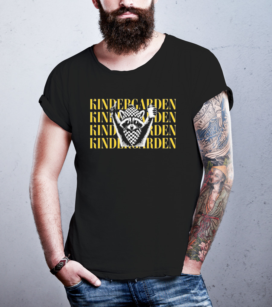 Kindergarden Raccoon With Coffee And Pencil T-Shirt