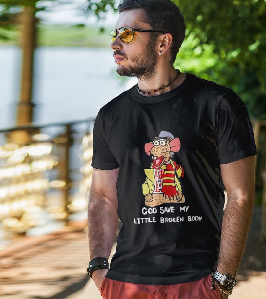 God Save My Little Broken Body Rat Character In Scarf And Yellow Jacket T-Shirt