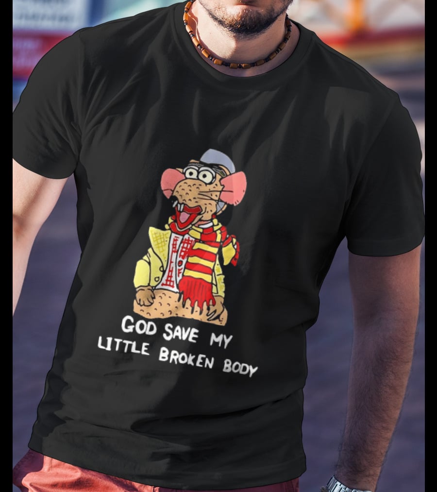God Save My Little Broken Body Rat Character In Scarf And Yellow Jacket T-Shirt