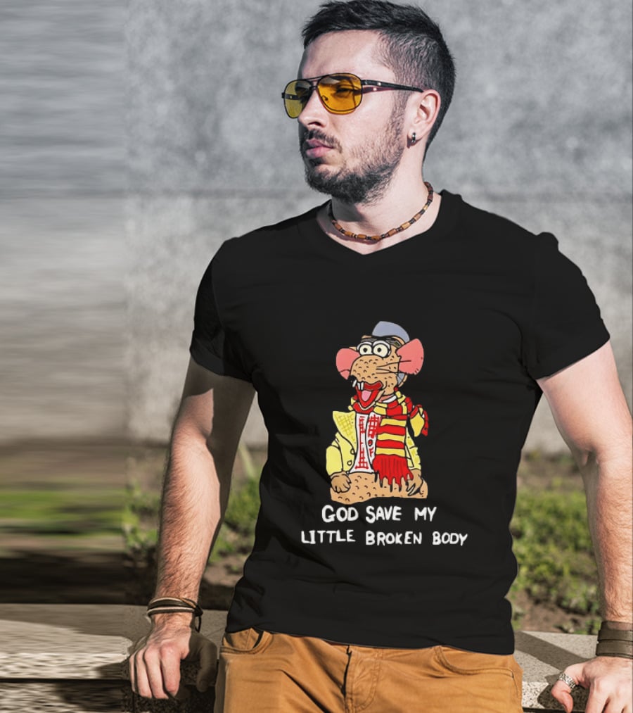 God Save My Little Broken Body Rat Character In Scarf And Yellow Jacket T-Shirt