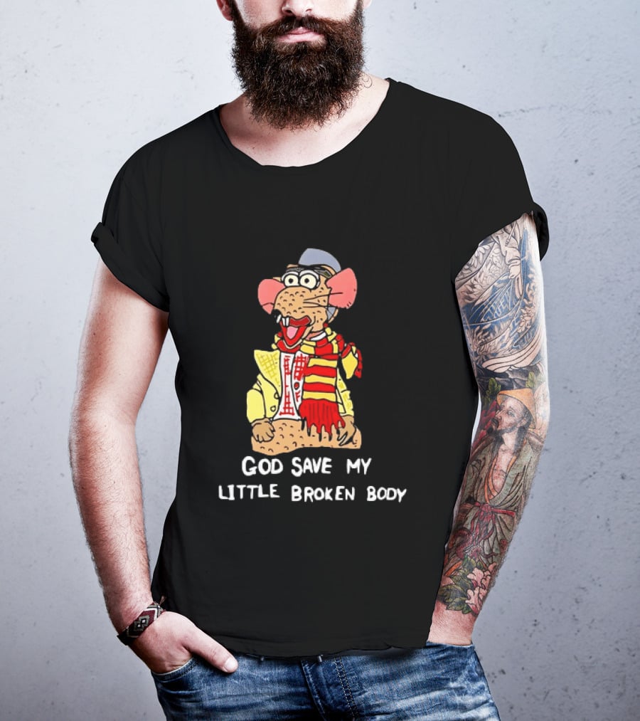 God Save My Little Broken Body Rat Character In Scarf And Yellow Jacket T-Shirt