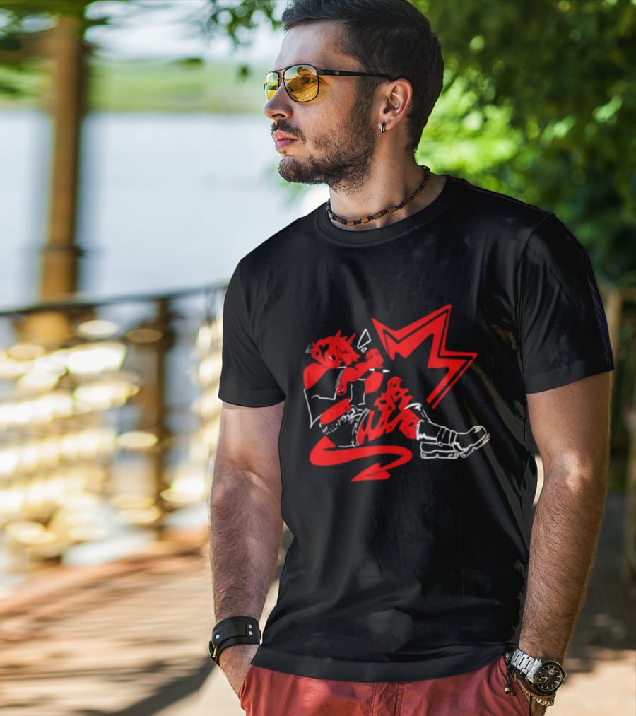 Red Devil Punk Demon Anime Character With Dynamic Action Pose T-Shirt