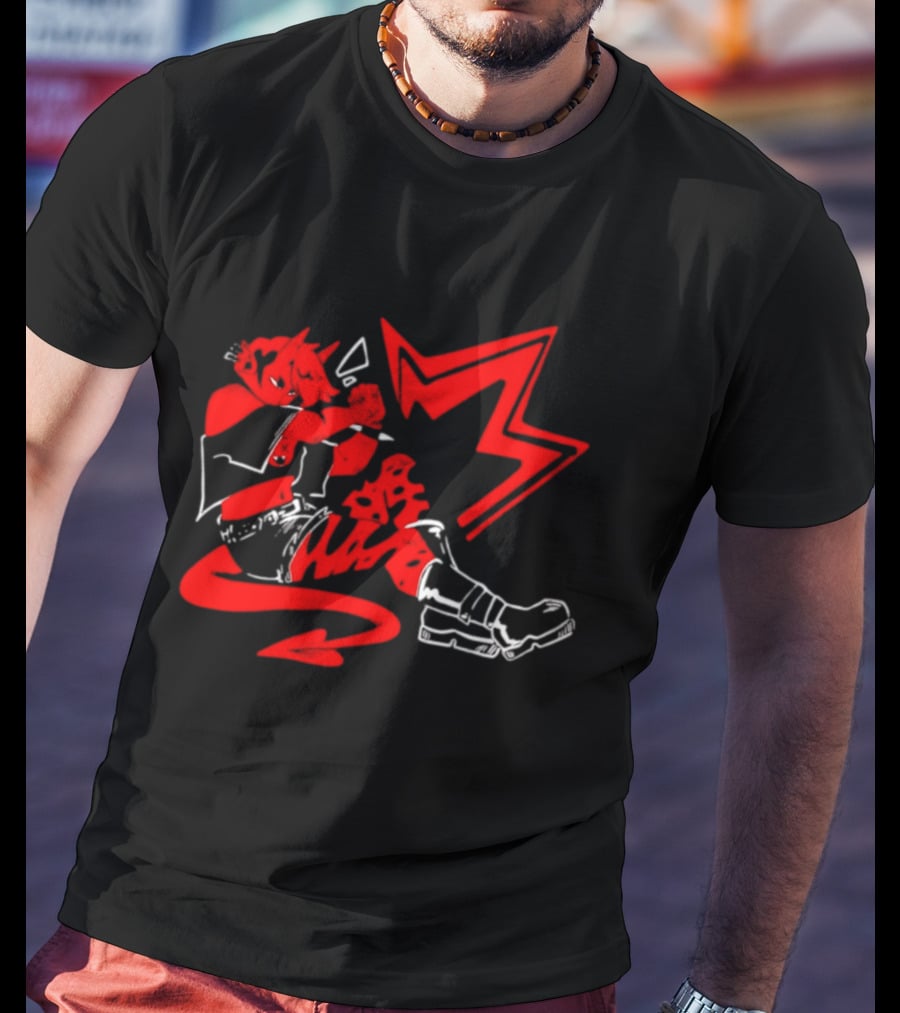 Red Devil Punk Demon Anime Character With Dynamic Action Pose T-Shirt