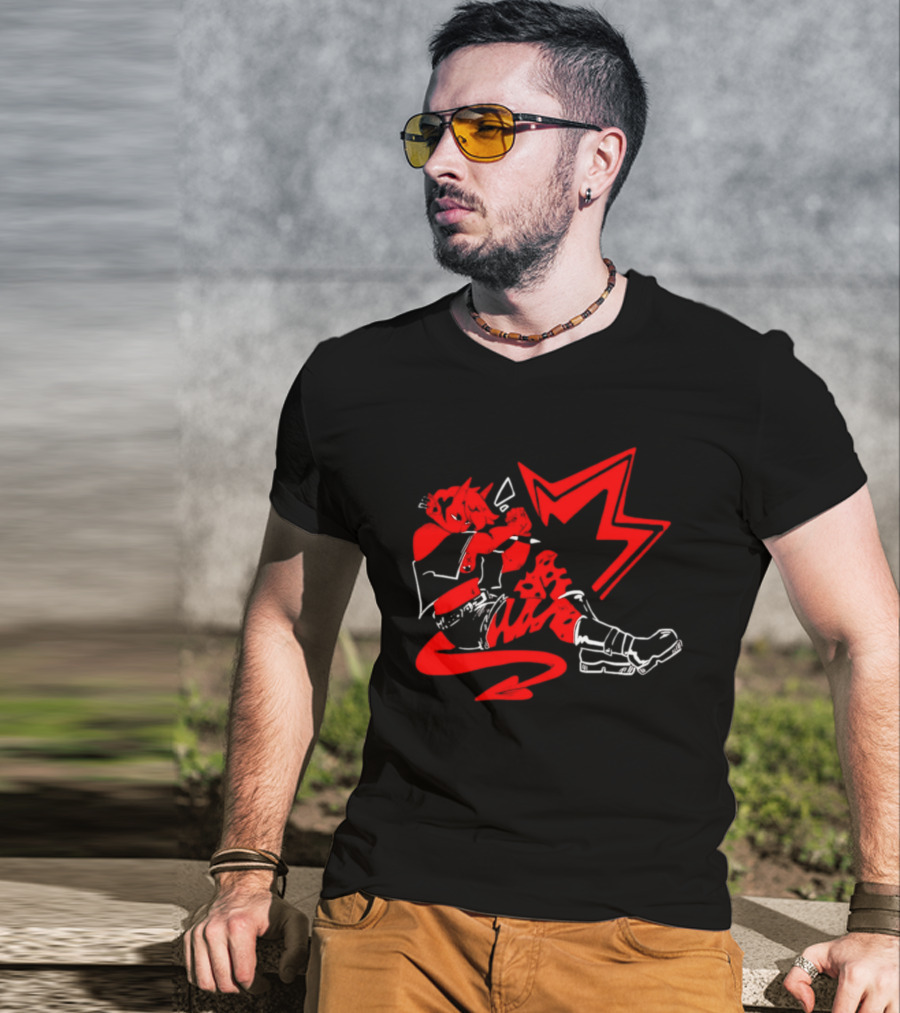 Red Devil Punk Demon Anime Character With Dynamic Action Pose T-Shirt