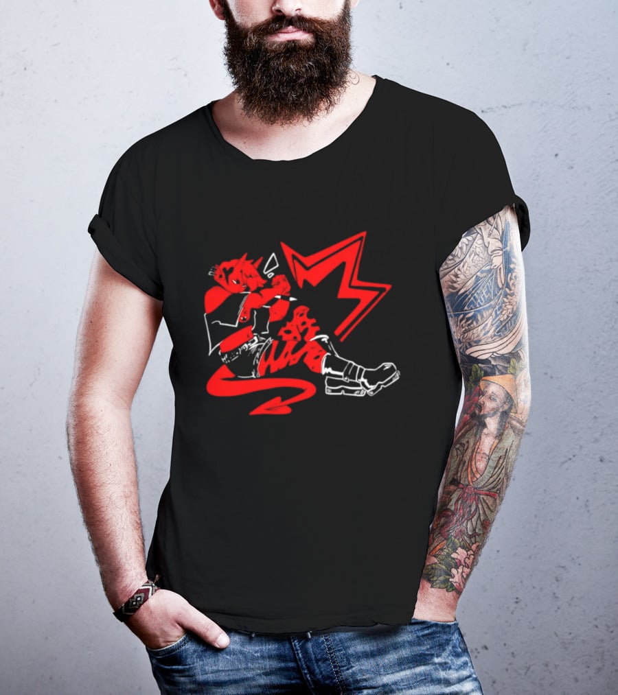 Red Devil Punk Demon Anime Character With Dynamic Action Pose T-Shirt