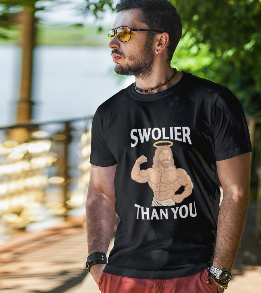 Swolier Than You Jesus Bodybuilder Muscles Fitness Halo T-Shirt
