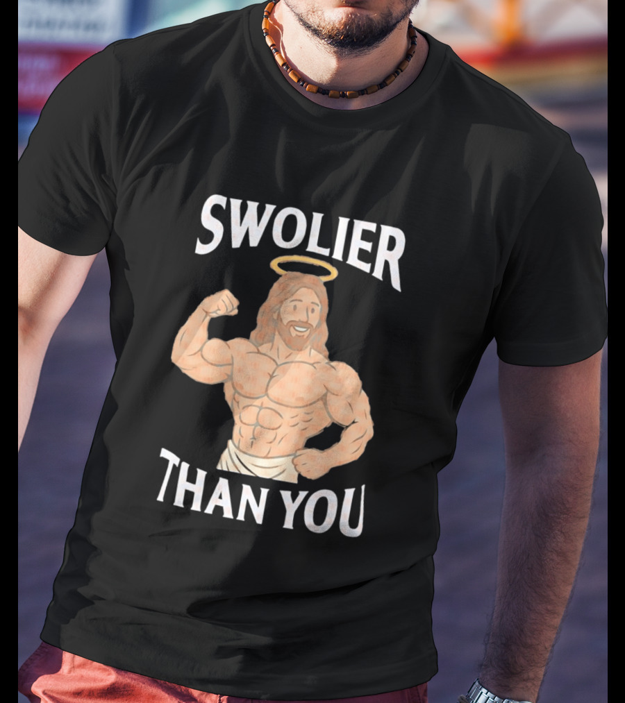 Swolier Than You Jesus Bodybuilder Muscles Fitness Halo T-Shirt