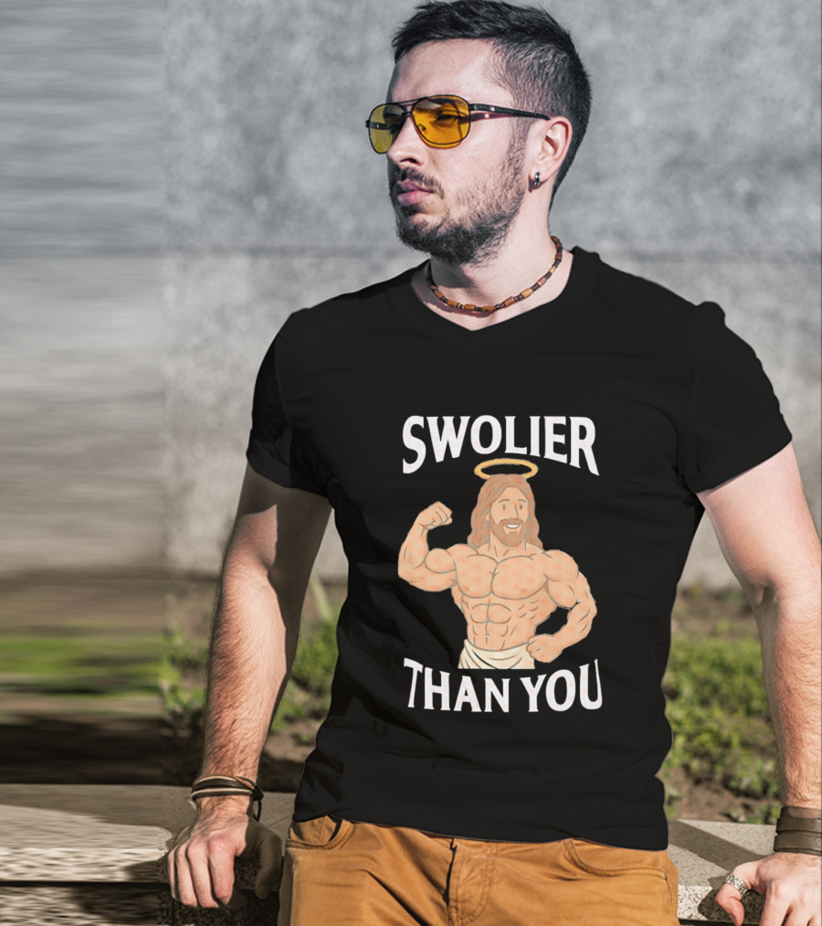 Swolier Than You Jesus Bodybuilder Muscles Fitness Halo T-Shirt