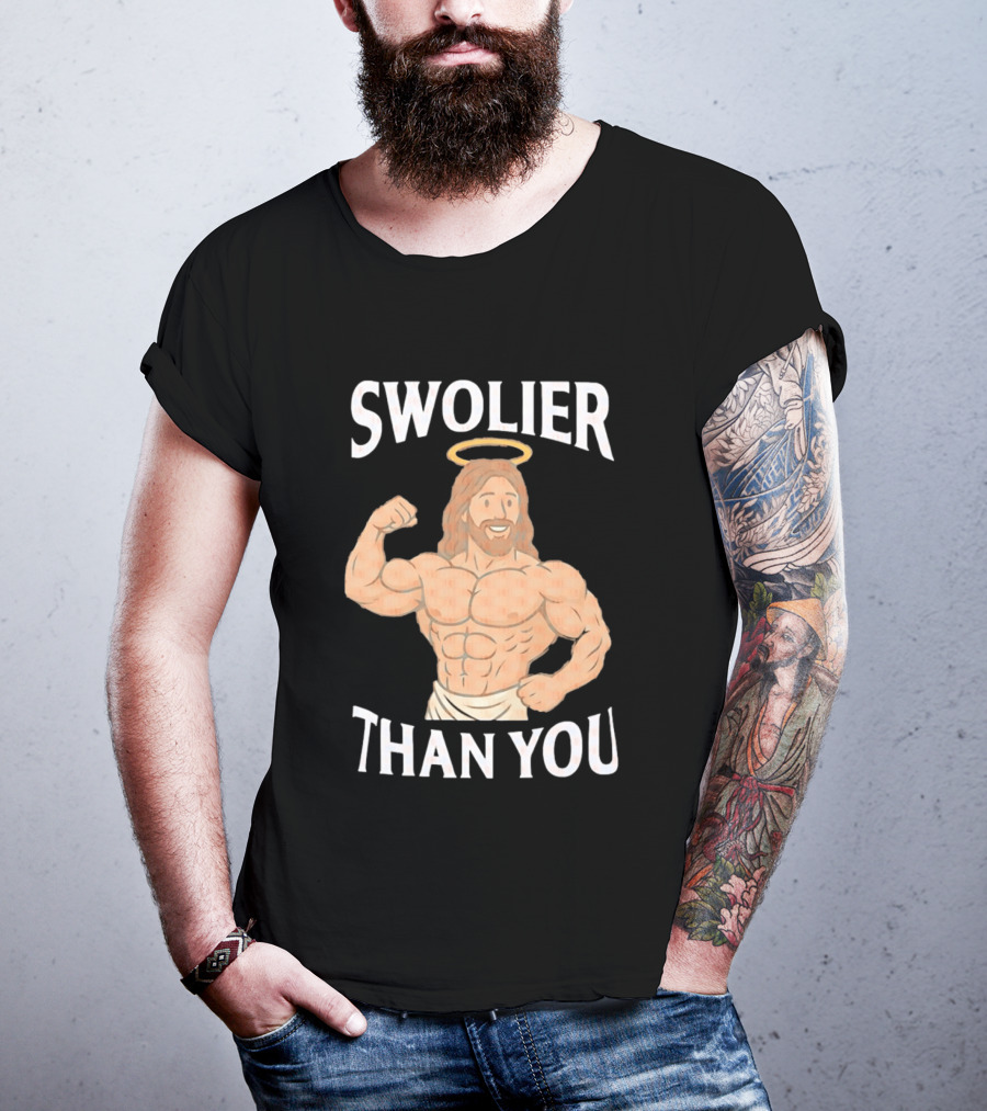 Swolier Than You Jesus Bodybuilder Muscles Fitness Halo T-Shirt