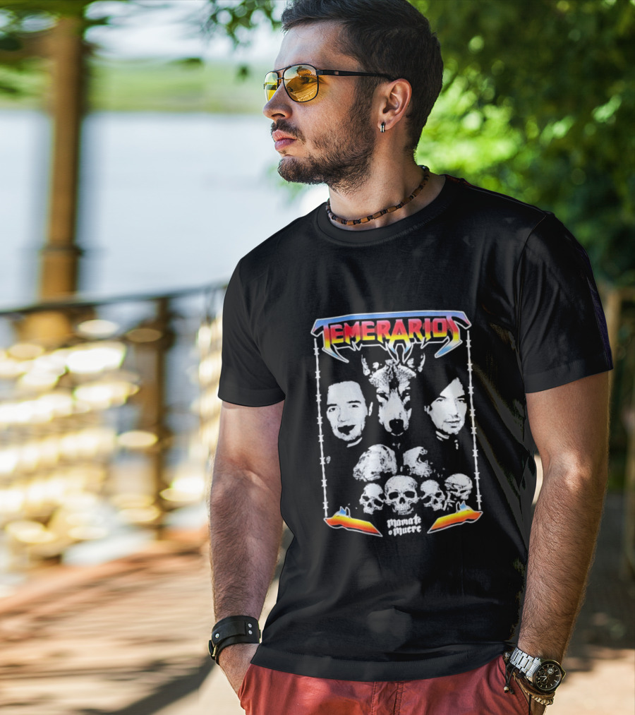 Temerarios Mamate O Muere Heavy Metal Wolf Band Photo Skulls T-Shirt