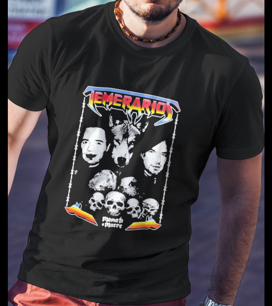 Temerarios Mamate O Muere Heavy Metal Wolf Band Photo Skulls T-Shirt