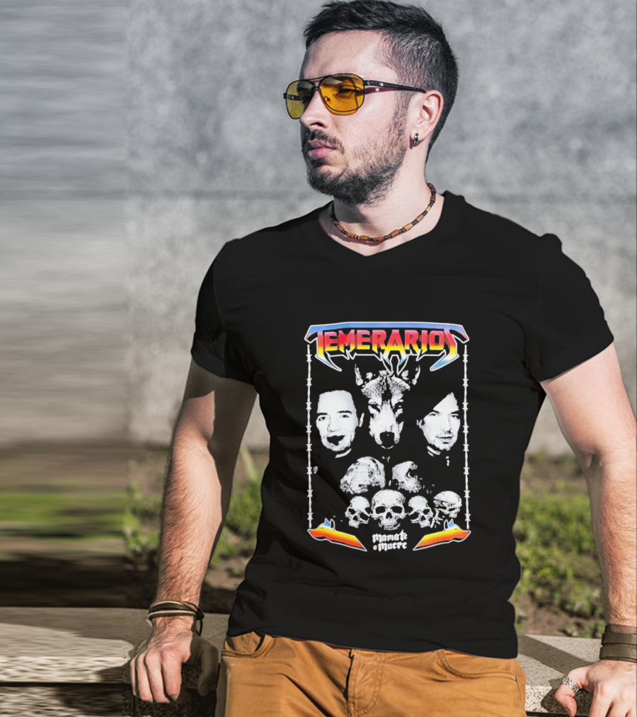 Temerarios Mamate O Muere Heavy Metal Wolf Band Photo Skulls T-Shirt