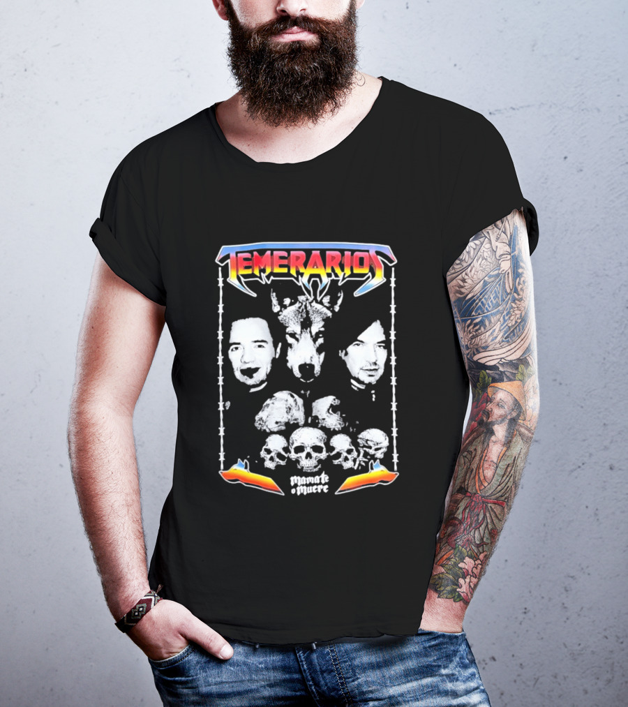 Temerarios Mamate O Muere Heavy Metal Wolf Band Photo Skulls T-Shirt