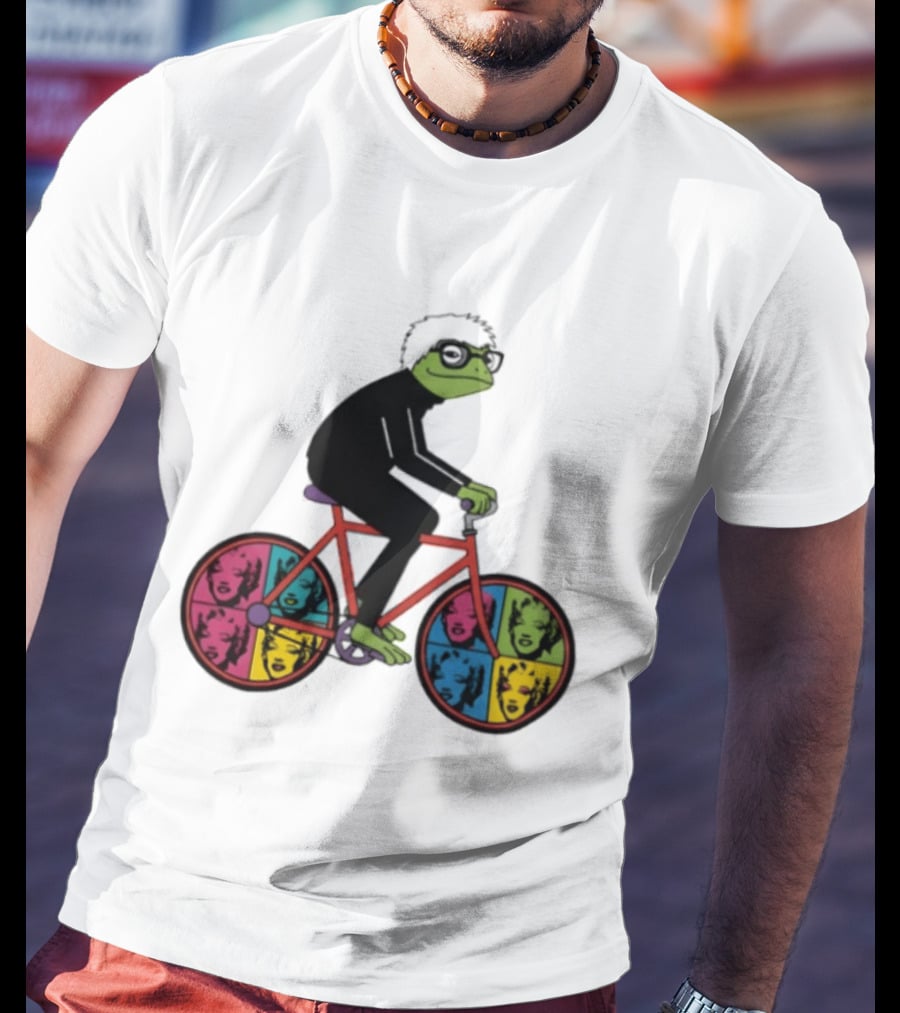 Andy Warhol Style Frog On Pop Art Bicycle T-Shirt