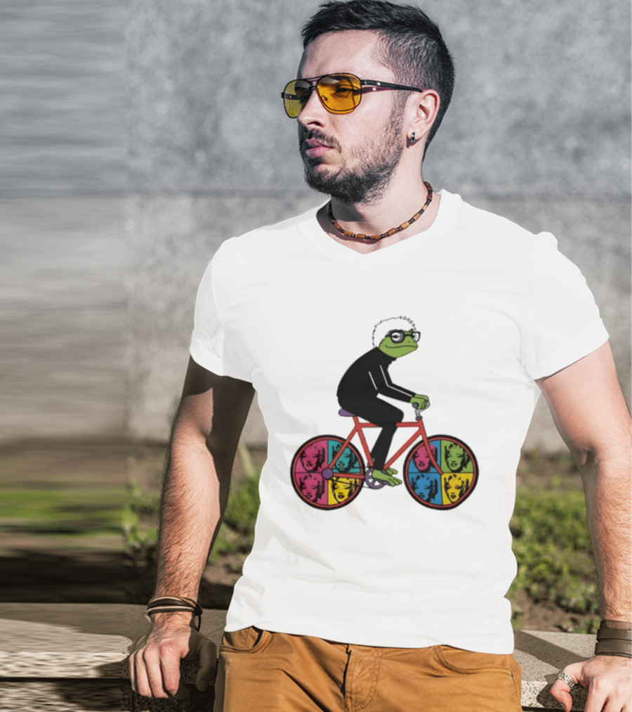 Andy Warhol Style Frog On Pop Art Bicycle T-Shirt