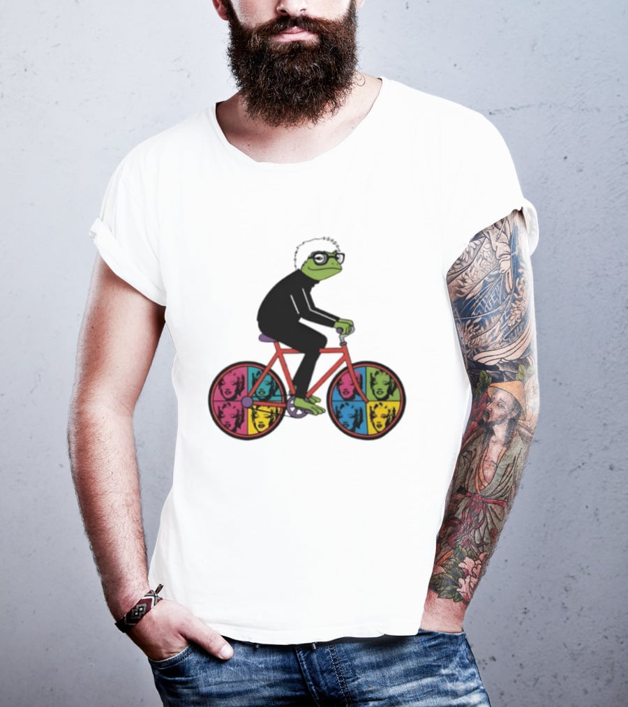 Andy Warhol Style Frog On Pop Art Bicycle T-Shirt