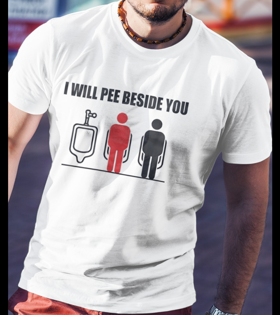 I Will Pee Beside You Red Black Human Figures Urinals T-Shirt