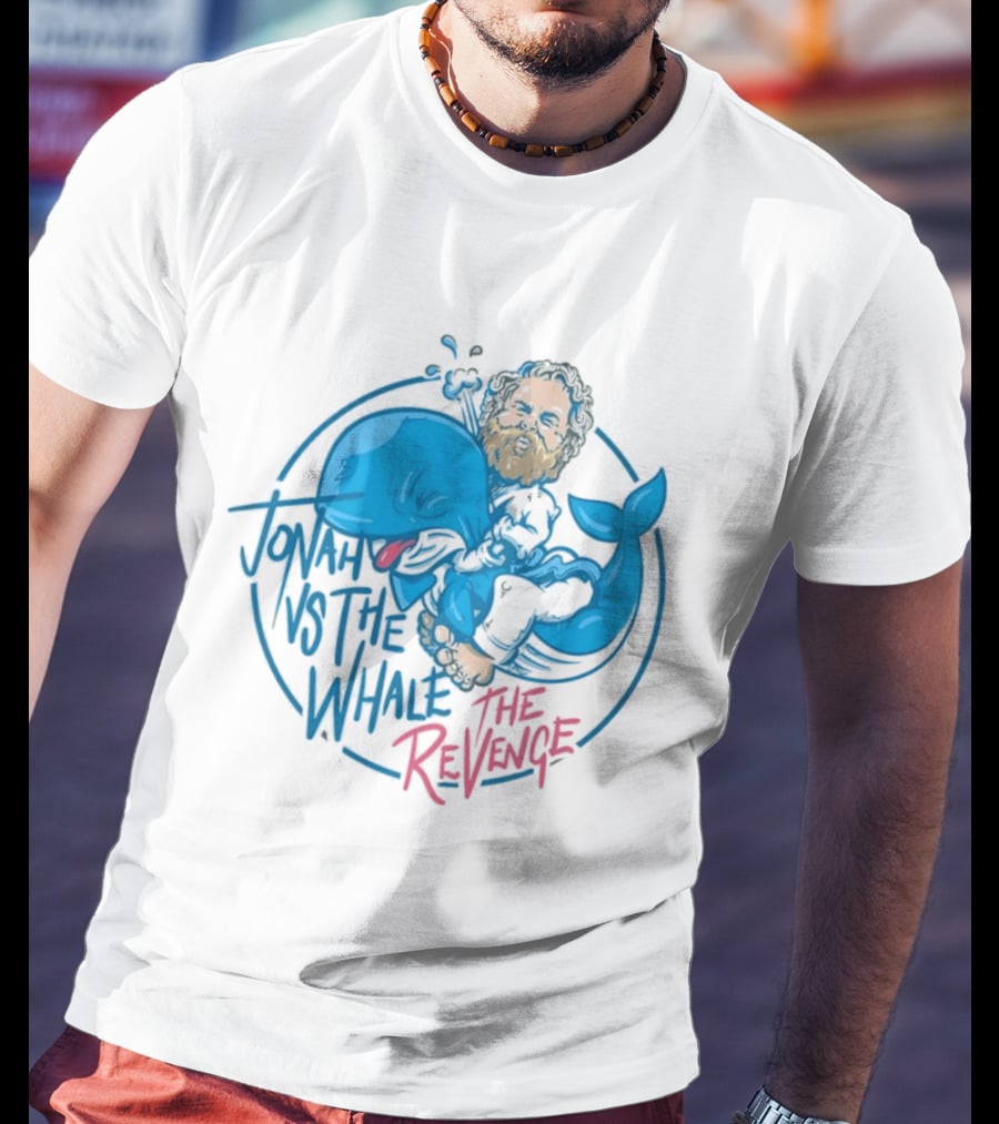 Jonah Vs The Whale The Revenge Cartoon Bearded Man Grappling Blue Creature T-Shirt