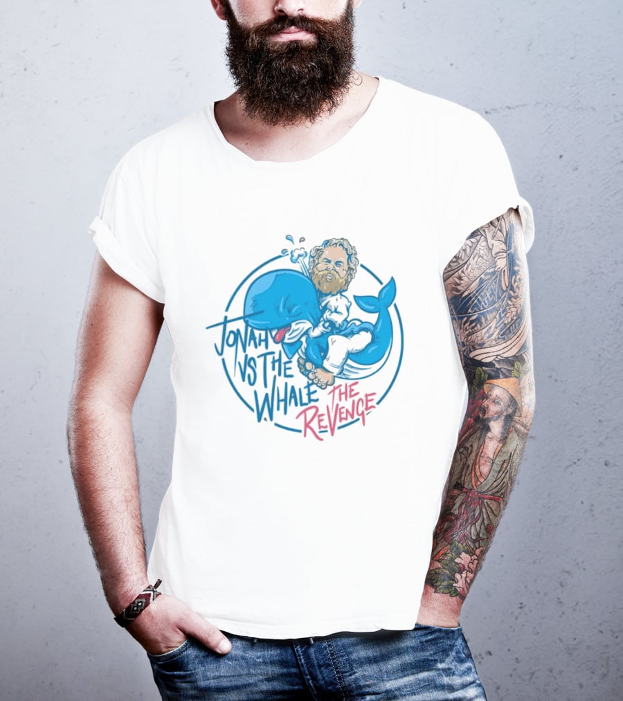 Jonah Vs The Whale The Revenge Cartoon Bearded Man Grappling Blue Creature T-Shirt