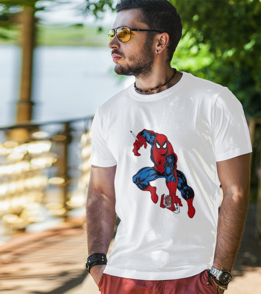 Marlboro Spider Man Crouching Holding Cigarette Packcartoon T-Shirt