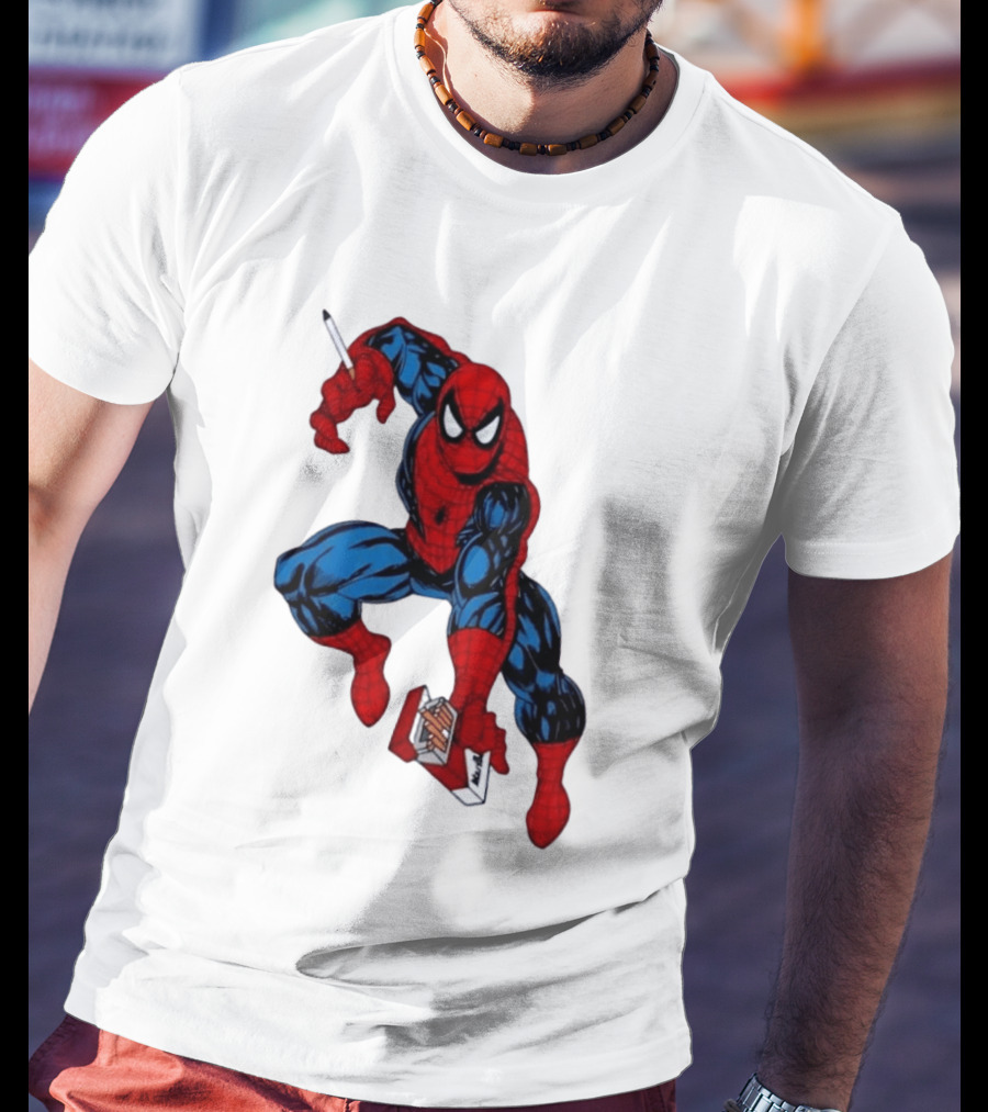 Marlboro Spider Man Crouching Holding Cigarette Packcartoon T-Shirt