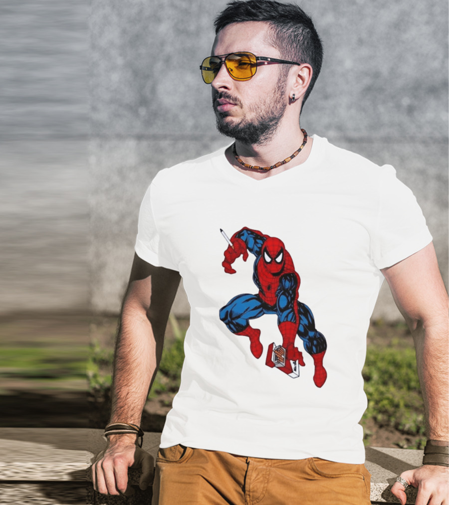Marlboro Spider Man Crouching Holding Cigarette Packcartoon T-Shirt