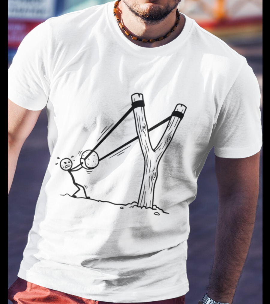 Stick Figure Slingshot Cartoon Pulling Back T-Shirt