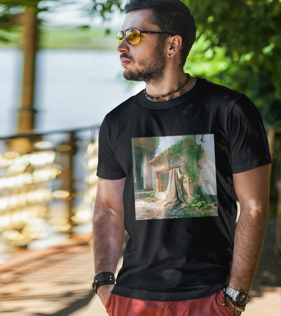 Abandoned Fireplace With Overgrown Ivy And Ruins Ambience T-Shirt