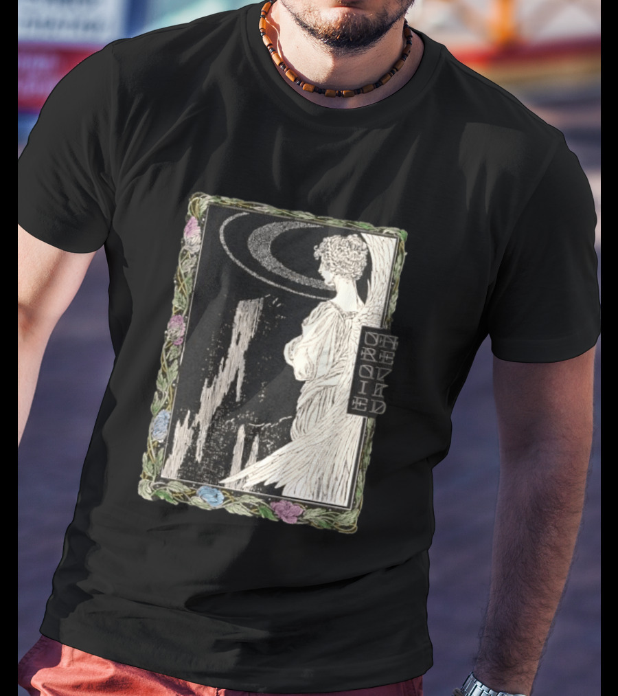 Angel Nouveau Unraveled Floral Frame Illustrative Art Winged Celestial Figure T-Shirt