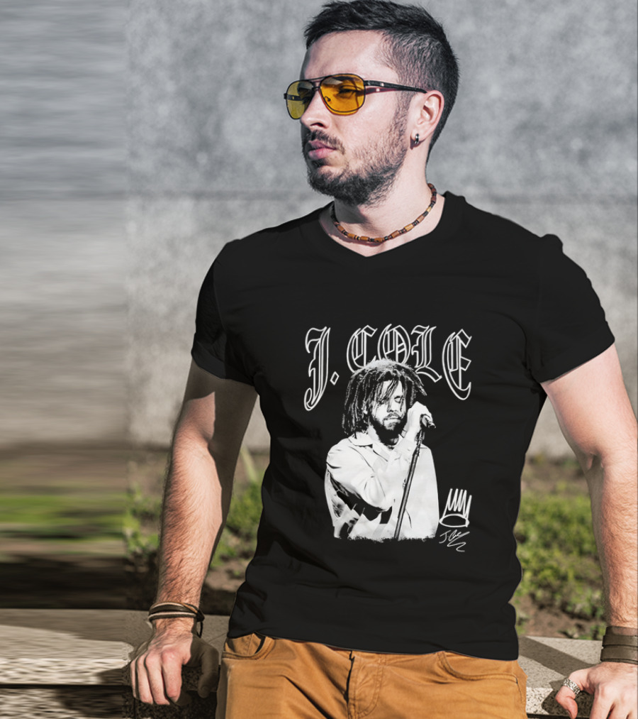 J Cole Dreamville Hip Hop Portrait Style Microphone T-Shirt