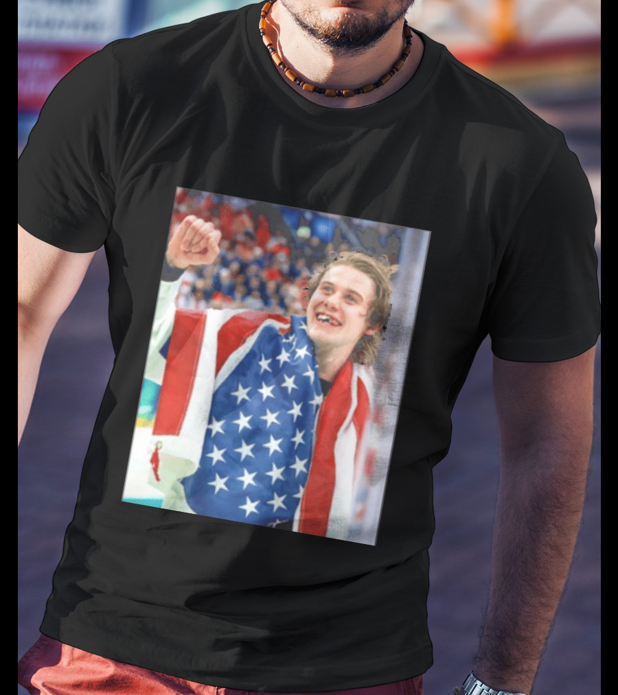 Jack Hughes USA Hockey World Champs 2026 Victory Celebration American Flag T-Shirt