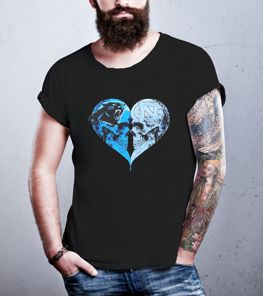 Carolina Panthers North Carolina Tar Heels Skulls Face To Face Heart Shape T-Shirt