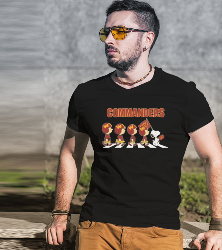Peanuts Characters Marching On Abbey Road With Washington Commanders T-Shirt