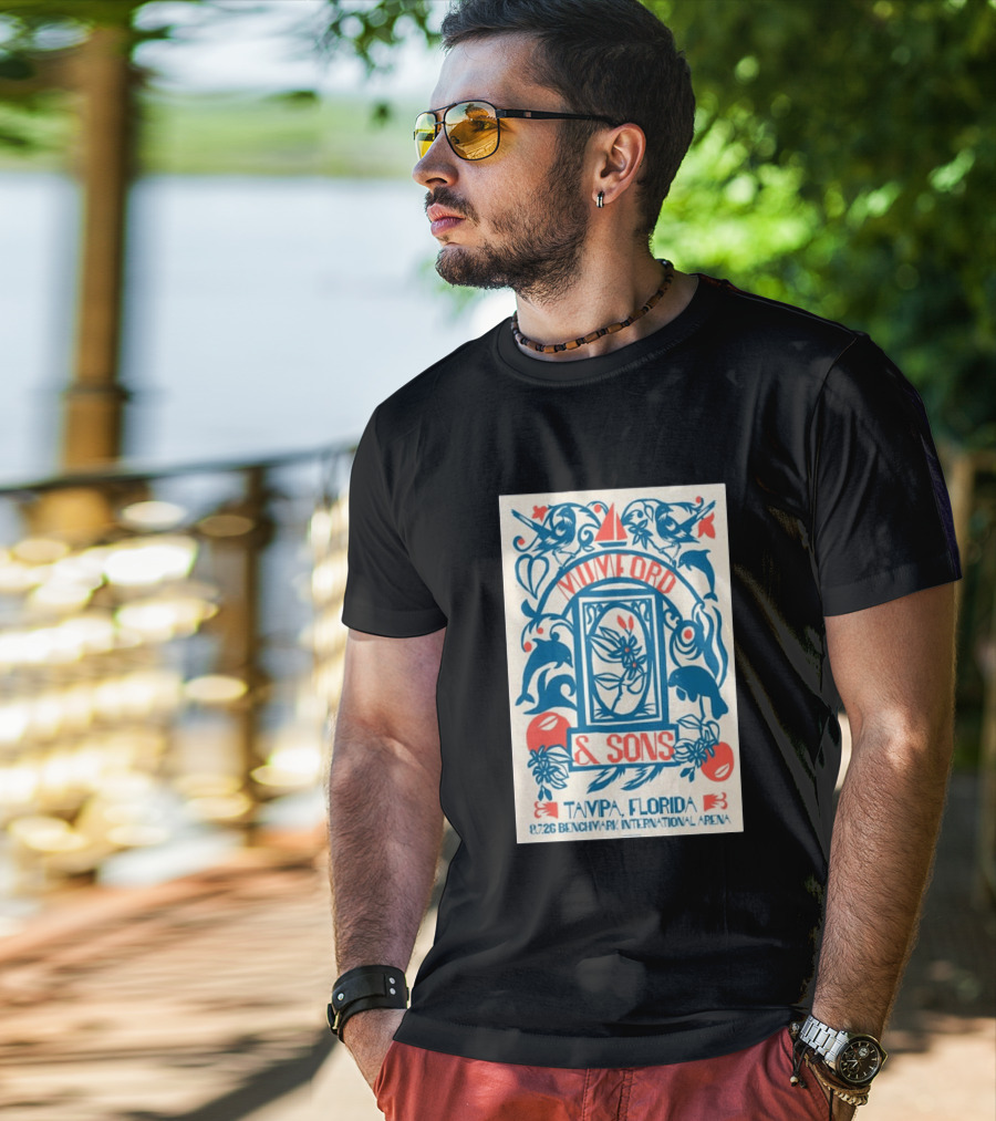 Mumford & Sons August 7 2026 Benchmark International Arena Tampa Florida With Dolphins And Floral Motif T-Shirt