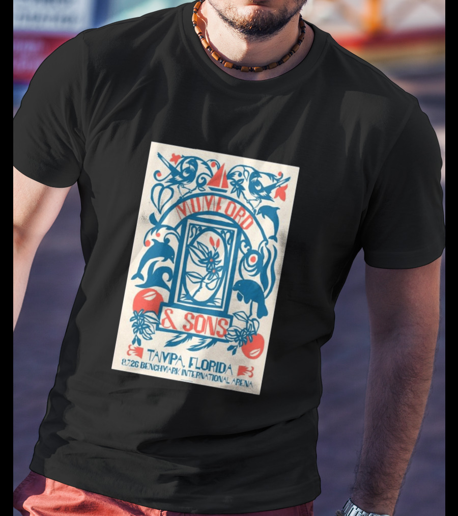 Mumford & Sons August 7 2026 Benchmark International Arena Tampa Florida With Dolphins And Floral Motif T-Shirt