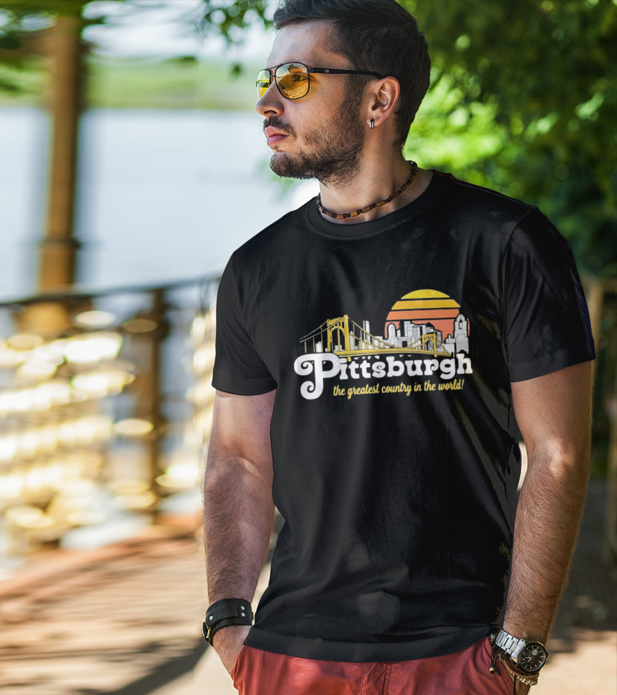 Pittsburgh Skyline With Bridge And Sunset The Greatest Country In The World T-Shirt