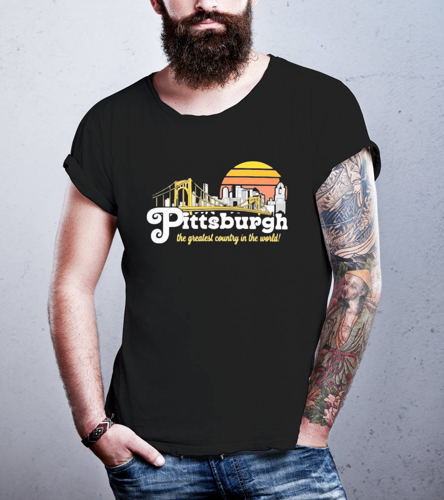 Pittsburgh Skyline With Bridge And Sunset The Greatest Country In The World T-Shirt