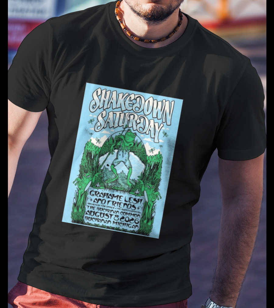 Grahame Lesh Shakedown Saturday August 8 2026 Buchanan Michigan Frog Art Trees Grahame Lesh And Friends Breakfast For Dinner Live Music Event T-Shirt