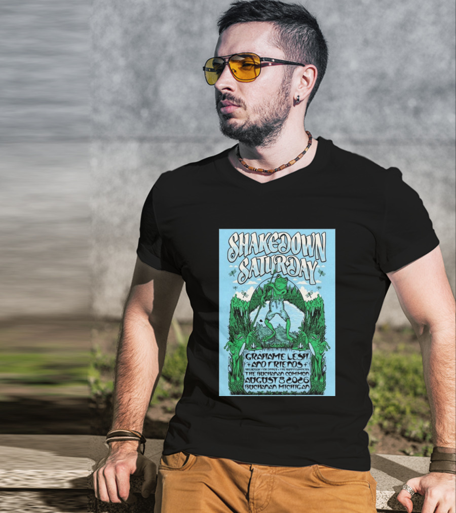 Grahame Lesh Shakedown Saturday August 8 2026 Buchanan Michigan Frog Art Trees Grahame Lesh And Friends Breakfast For Dinner Live Music Event T-Shirt