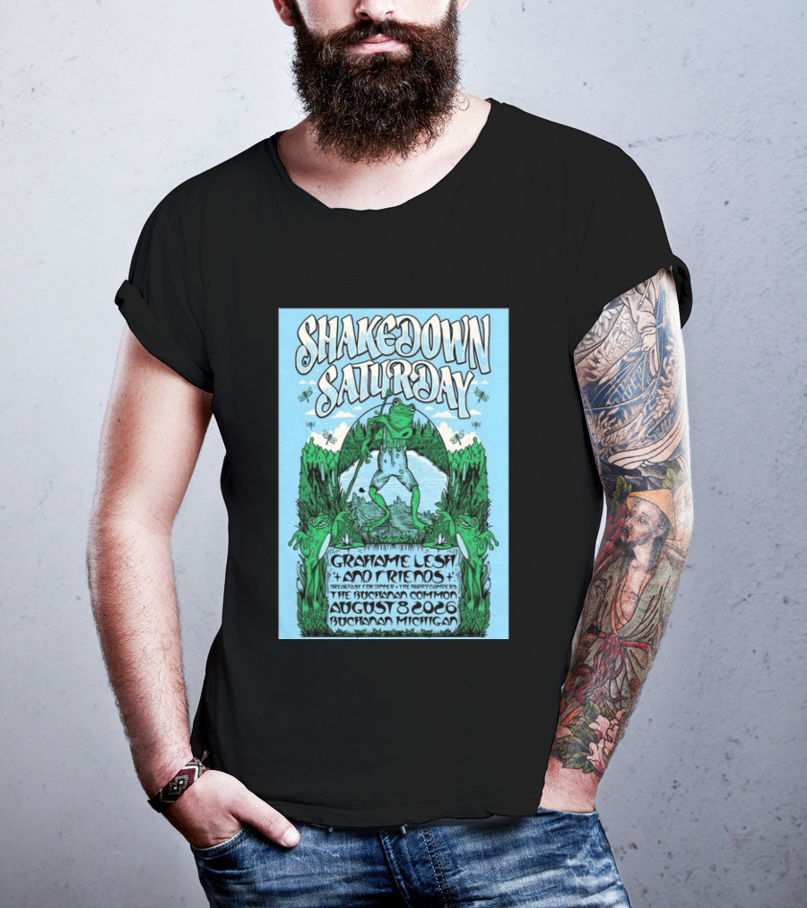 Grahame Lesh Shakedown Saturday August 8 2026 Buchanan Michigan Frog Art Trees Grahame Lesh And Friends Breakfast For Dinner Live Music Event T-Shirt