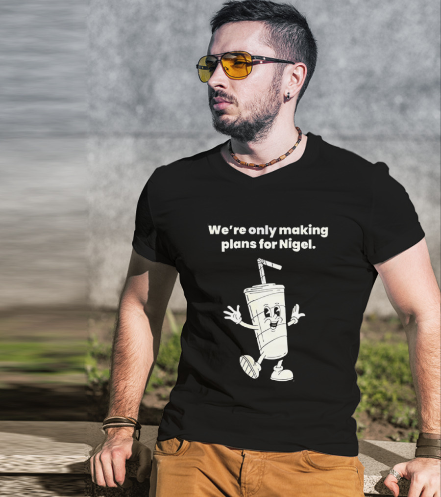 We're Only Making Plans For Nigel XTC 80s Music Cartoon Cup T-Shirt