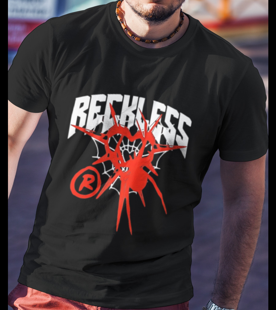 Reckless Web Heart With Spiky Red Symbol And R T-Shirt