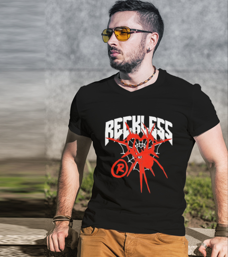 Reckless Web Heart With Spiky Red Symbol And R T-Shirt